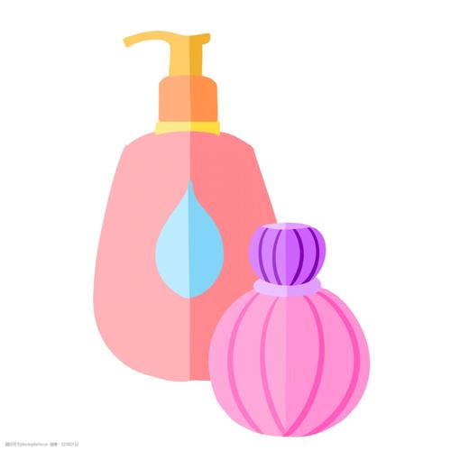 粉红色洗发水 卡通插画 玫红色小瓶子 清洁用品 护肤品 美容用品 化妆